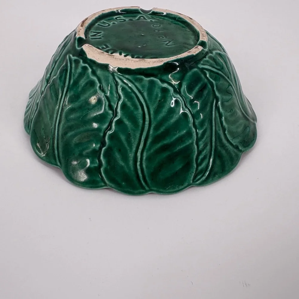 Vintage Nasco Green Cabbage Leaf Ceramic Bowl Made in USA No 90 Majolica 6